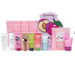 TONYMOLY 12 Piece Deluxe Travel Set K Beauty Skincare Pink Bag Beauty Bundle!